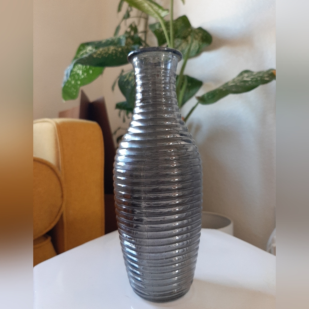 Vintage Smokey Ribbed Glass Vase